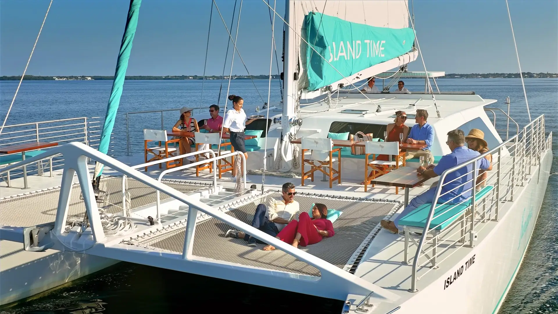 people on a catamaran